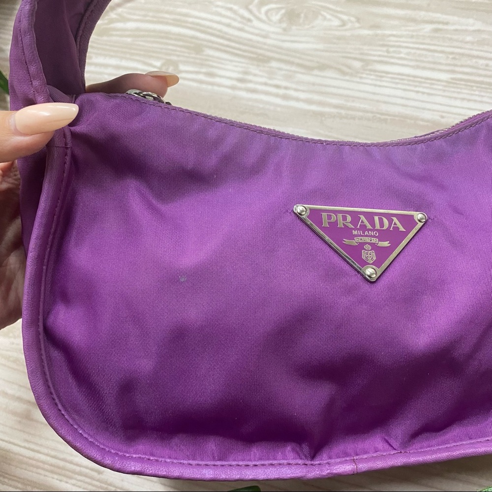 100% Authentic Prada purple nylon baguette mini bag purse designer luxury - Picture 3 of 16